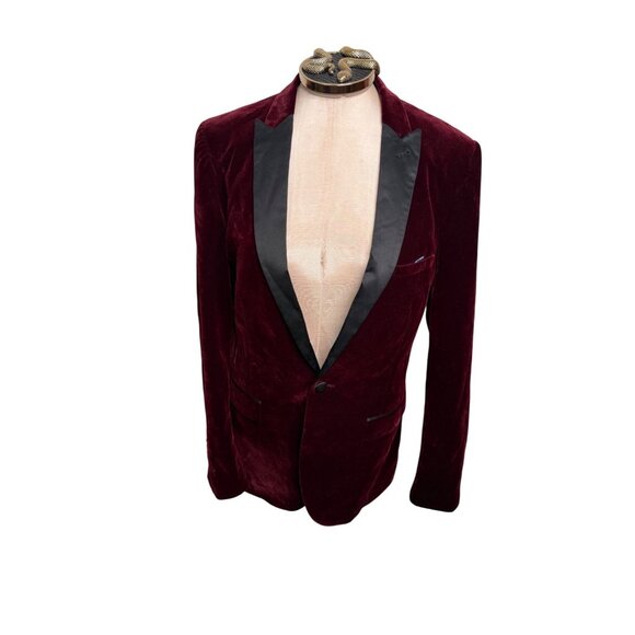 Paisley & Gray Burgundy Velvet Blazer Slim Fit 36R Retro Punk Goth Read - Picture 1 of 15